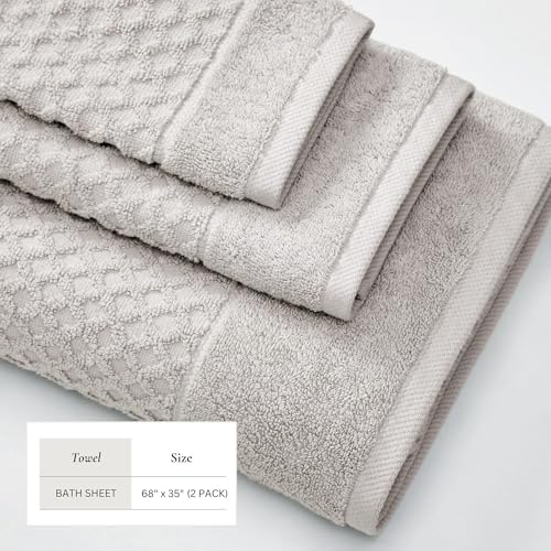 Great Bay Home Oversized Bath Sheets - 100% Cotton 2 Pack 68x35 Extra Large Towel - Absorbent, Durable, Quick-Dry Towels for Bathroom (Light Grey)