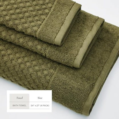 Great Bay Home Bath Towels - 100% Cotton 4 Pack 54x27 Bath Towel Set - Absorbent, Durable, Quick-Dry Towels for Bathroom (Olive)