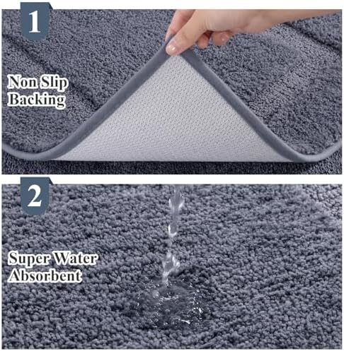 SHACOS Soft Microfiber Bathroom Rugs Set of 2 Pieces, Dark Grey