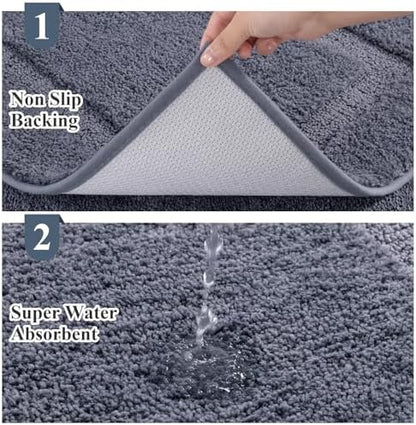 SHACOS Soft Microfiber Dark Grey Bathroom Rugs Sets 2 Pieces 32x20 inch