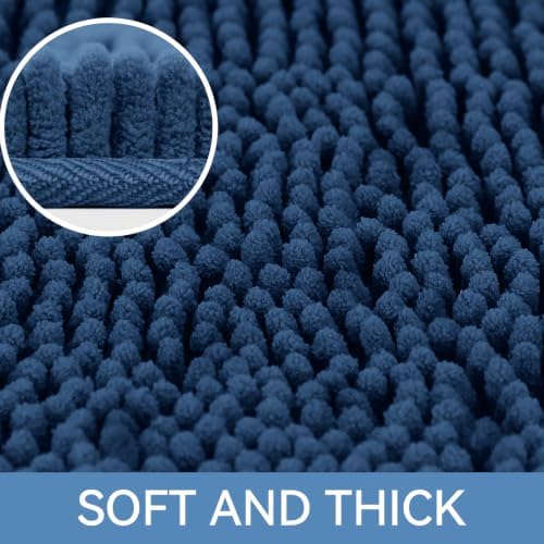 Bcoimo Bath Rug Mat Set, 2 Piece Thick Absorbent Chenille Bathroom Mat Navy