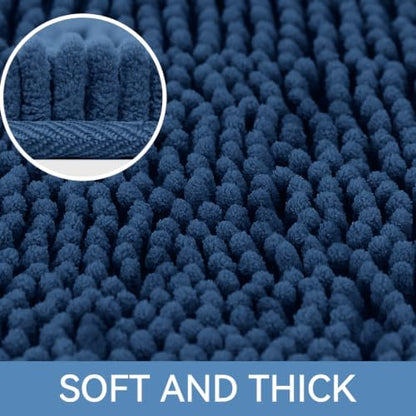 Bcoimo Bath Rug Mat,Chenille Extra Soft Navy Bathroom Floor Shower Tub Mats