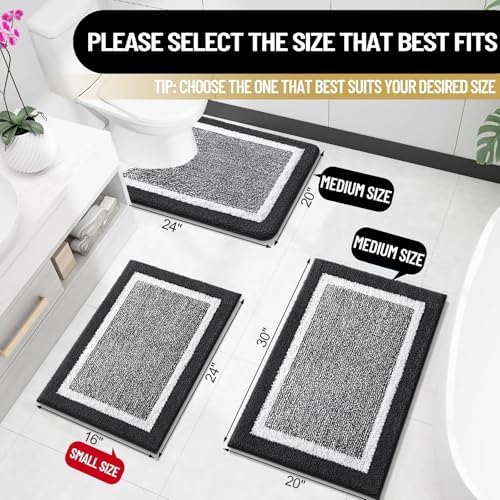 OLANLY Bathroom Rugs 36x24, Soft Absorbent Microfiber Bath Rugs, Black