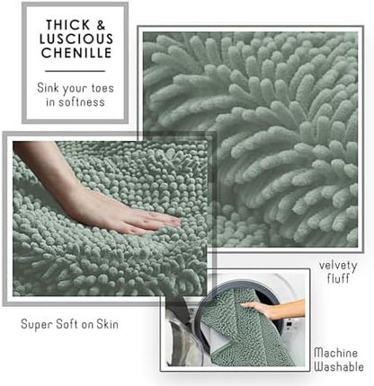 Hearth & Harbor Bathroom Rugs, Chenille Bath Mat - Machine Washable Bath Mats for Bathroom Non-Slip Backing Rubber, Quick Dry Bathroom Mat, 17 x 24 - Ice Green