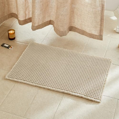 TYUU Waffle Bath Mat, Boho Bathroom Rugs Non Slip, 30x20 Pale Beige