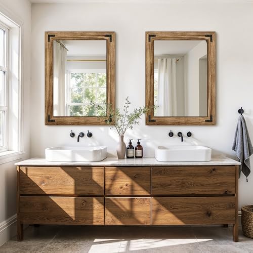 Bathroom Mirror for Wall, 24" x 32" Wooden Vanity Mirror