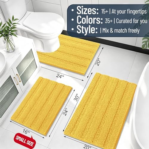 Smiry Thick Chenille Bathroom Runner Rugs 59x20, Absorbent Bath Mat, Yellow