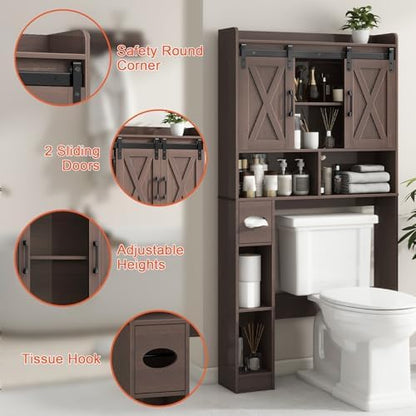 Vabches Over The Toilet Storage Cabinet with Sliding Doors, Espresso