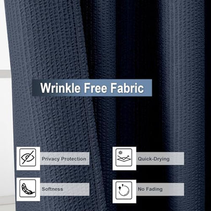OWENIE Navy Blue Shower Curtain for Bathroom 96 Inches Extra Long, Elegant 3D Embossed Textured Fabric Shower Curtains, Water Repellent, Machine Washable, Hotel Style, 72" W x 96" L, Navy Blue