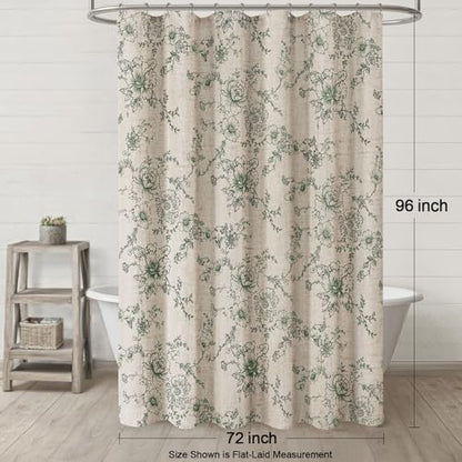 Farmhouse Floral Vintage Shower Curtain for Bathroom, Green and Tan Taupe