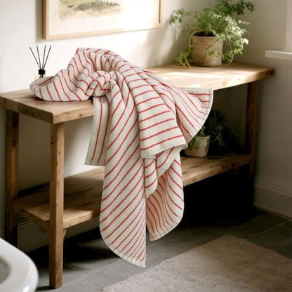 Striped Bath Towels Set of 2 (Coral Red), Lighter & Quick Dry Towels