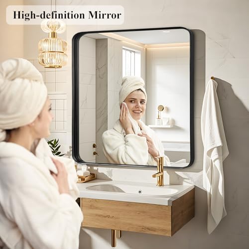 Black Bathroom Vanity Mirror Over Sink 24x24, Small Wall Square Mirror