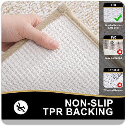 OLANLY Small Bathroom Rugs 24x16, Absorbent Microfiber Bath Rugs, Beige