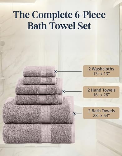 LANE LINEN Towel Set Quick Dry 100% Cotton 6 Piece Soft - Platinum