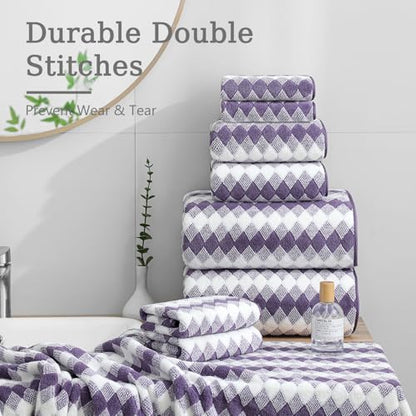 8 Piece Bathroom Towel Set |2 Oversized Bath Towels,2 Hand Towels,4 Washcloths| 600GSM Soft Hotel Towel Set Extra Large Bath Sheet for Bathroom,Highly Absorbent Quick Dry Bath Towel Collections,Plum