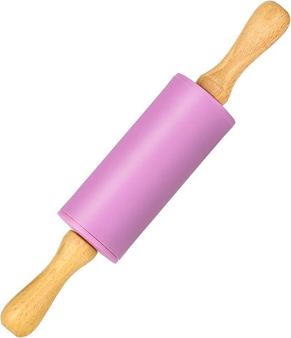 Mini Silicone Rolling Pin for Kids, Non-stick Surface Wood Handle, 9 Inch 1 Pack Purple