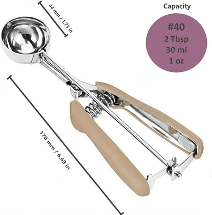 Ice Cream Scoop, 18/8 Stainless Steel Cookie Scoop, Cookie Scoops for Baking, 2 Tbsp/ 30 ml/ 1 oz Cookie Dough Scoop, Ice Cream Scooper with Trigger Release, Cookie Scooper for Baking(#40 Brown)