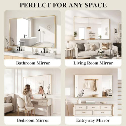 Koonmi Gold Mirrors for Wall, 30x30 Inch Bathroom Mirror, Rectangular Wall Mirror for Living Room Bedroom Bathroom, Hangs Horizontally or Vertically