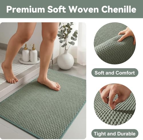 Triohero Large Bathroom Rugs Non Slip Washable Bath Rugs Super Absorbent Bathroom Rug Thin Quick Dry Low Pile Bath Mats, Sage Green 36"x48"