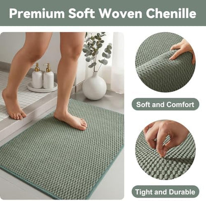 Triohero Large Bathroom Rugs Non Slip Washable Bath Rugs Super Absorbent Bathroom Rug Thin Quick Dry Low Pile Bath Mats, Sage Green 36"x48"