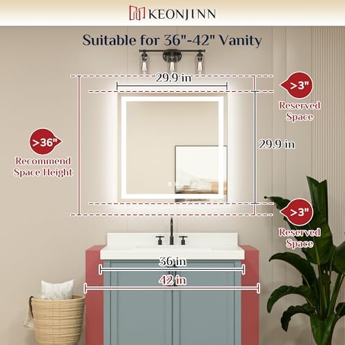 Keonjinn 30x30 Inch LED Bathroom Mirror with Lights, Frontlit & Backlit