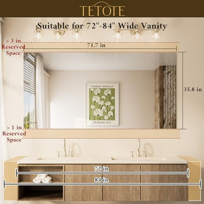 TETOTE 72" x 36" Frameless Mirror for Wall Oversized Rectangle Tempered Mirror, Suitable for Bathroom, Bedroom, Entryway, Hallway, Gym, Vertically/Horizontally