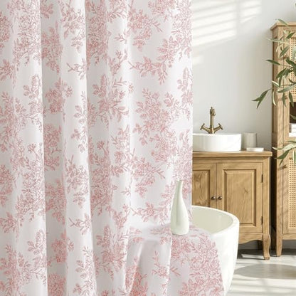 Spring Extra Long Pink Floral Shower Curtain W72*L84 Inches