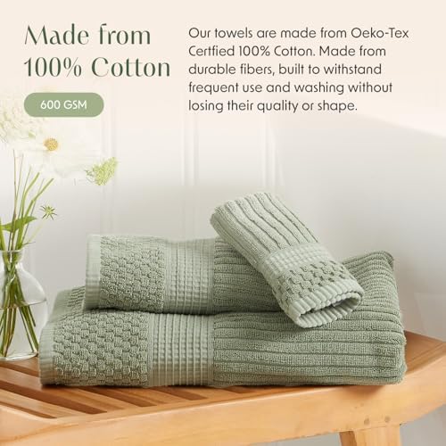 Springtree Home 100% Cotton Bath Towel Set | 4-Pack | Textured | Green
