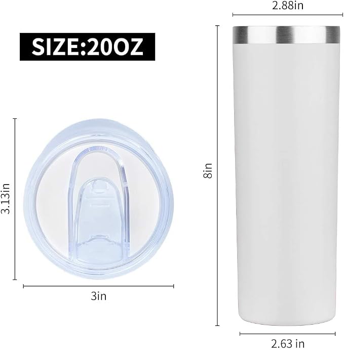 HASLE OUTFITTERS 20 oz Skinny Tumblers Bulk Set, Stainless Steel Insulated Slim Tumblers with Lids, Reusable Double Wall Travel Coffee Mugs, Durable Powder Coated Travel Water Cups(White, 12)