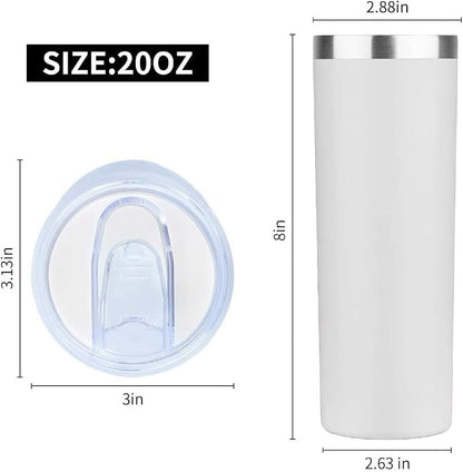 HASLE OUTFITTERS 20 oz Skinny Tumblers Bulk Set, Stainless Steel Insulated Slim Tumblers with Lids, Reusable Double Wall Travel Coffee Mugs, Durable Powder Coated Travel Water Cups(White, 12)