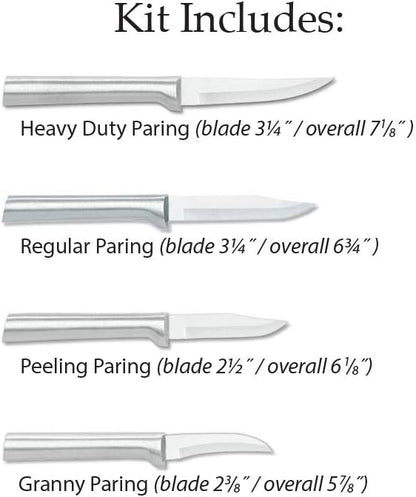 Rada Cutlery 4-Piece Granny, Peeling, Regular, and Heavy Duty Paring Knife Set, Stainless Steel Blades, Silver Handle