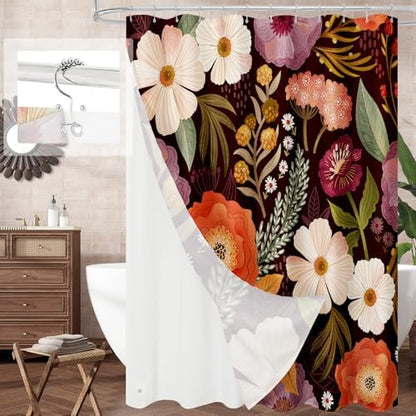 3 in 1 Boho Purple Shower Curtain Set with PEVA Liner & 12 Hooks, 72 x 78