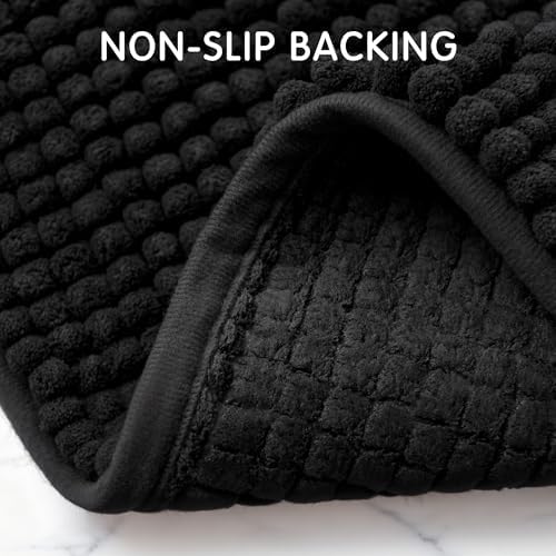 SUBRTEX Bathroom Rugs, 24" x 36" Chenille Bath Rug Soft Short Plush Bath Mat Soft Shower Mat Water Absorbent Shower Mat Quick Dry Machine Washable, Black