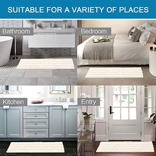 H.VERSAILTEX Bathroom Rugs Bath Rug Set 2 Piece Bathroom Contour Rug Toilet Mat Sets Non Slip Contour Bath Rug Ultra Thick Water Absorbent Striped Bath Mats Washable(47" x 17" Plus 20" x 20" U, Ivory)