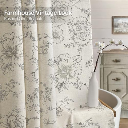 Farmhouse Floral Vintage Shower Curtain for Bathroom, Grey and Tan Taupe