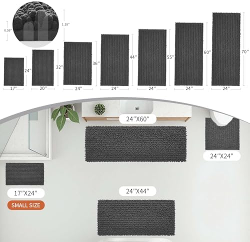 Disolla Dark Grey Bathroom Rug 20x32 Inch - Luxury Chenille Bath Mat, Thick Shaggy Plush Absorbent Rug, Non-Slip Machine Washable Mats for Bathroom Floor & Decor
