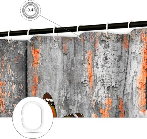 Rustic Wood Farmhouse Floral Shower Curtain for Bathroom, Western Funny Highland Cow Bull Floral Butterfly Country Flower Plant Art Printed Fabric Polyester Waterproof 12 Pack Plastic Hooks 47X64in