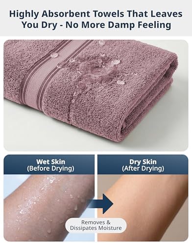 LANE LINEN Bath Towel Set Absorbent Quick Dry 100% Cotton - Wishful Mauve