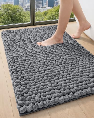 DEXI Bathroom Rugs 36x24, Non Slip Washable Chinelle Bath Mat, Grey