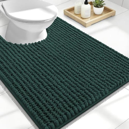 OLANLY Thick Chenille Toilet Rugs U-Shaped 24x20, Blackish Green