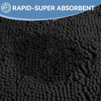 Bcoimo Bath Rug Mat, 70x24 Chenille Non Slip Black Long Bathroom Runner Rug