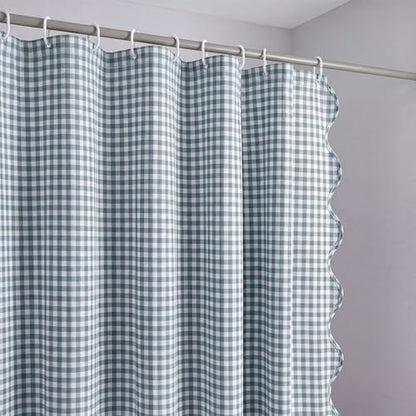 HunnmingRe Scalloped Gingham Shower Curtain Dust Blue