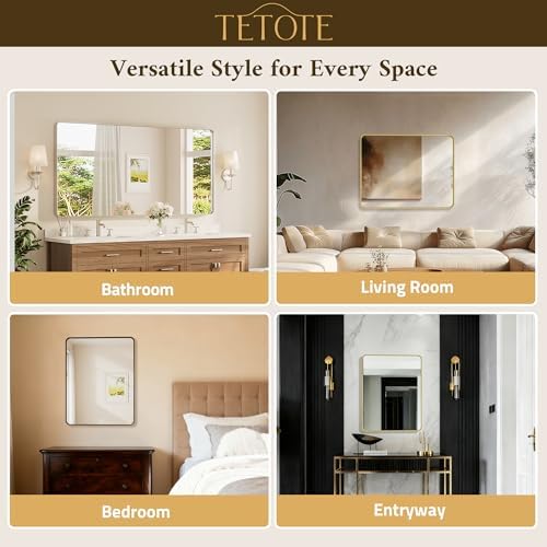 TETOTE Black Framed Bathroom Mirror, 24 x 36 Inch Matte Metal Frame Vanity Mirror, Farmhouse Wall Mounted Rectangle Mirror (Horizontal/Vertical)
