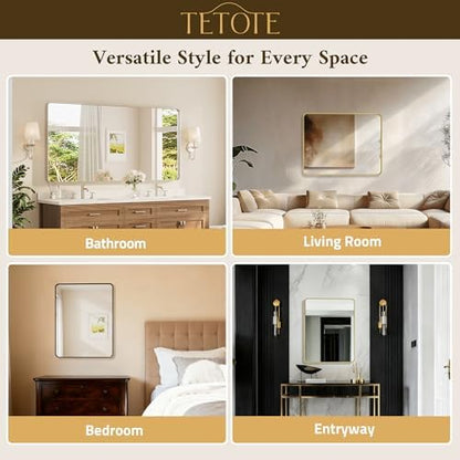 TETOTE Black Framed Bathroom Mirror, 24 x 36 Inch Matte Metal Frame Vanity Mirror, Farmhouse Wall Mounted Rectangle Mirror (Horizontal/Vertical)