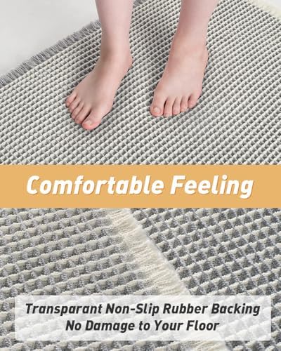 Upgraded Waffle Bath Mat Runner Absorbent Non Slip Bathroom Mat, 2' x 5'