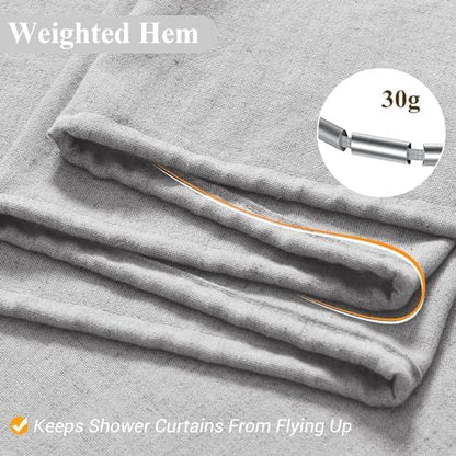 Naturoom Linen Shower Curtain 72 Inch Long for Bathroom Light Grey 1 Panel