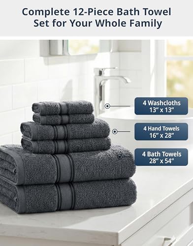 LANE LINEN Towel Set Soft Absorbent Quick Dry 100% Cotton - Cool Grey