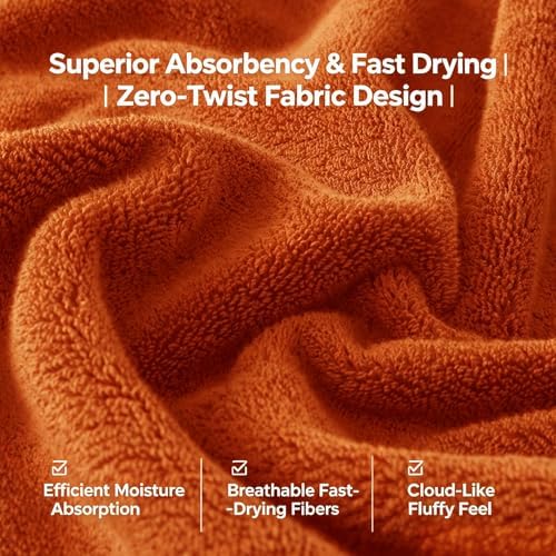 COZYART Bath Towel Set 6 PCS, Orange Luxury 100% Turkish Cotton 650GSM