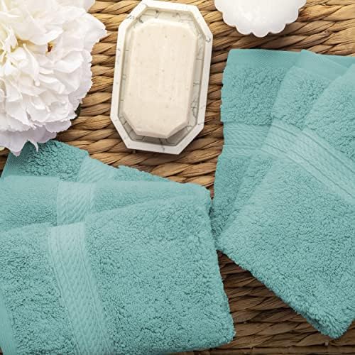SUPERIOR Egyptian Cotton Plush & Absorbent, Face Towel Set of 6, Turquoise
