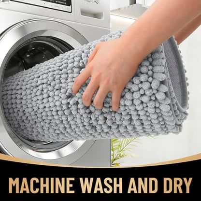 OLANLY Thick Chenille Large Bathroom Rugs Mats 44x32, Light Grey